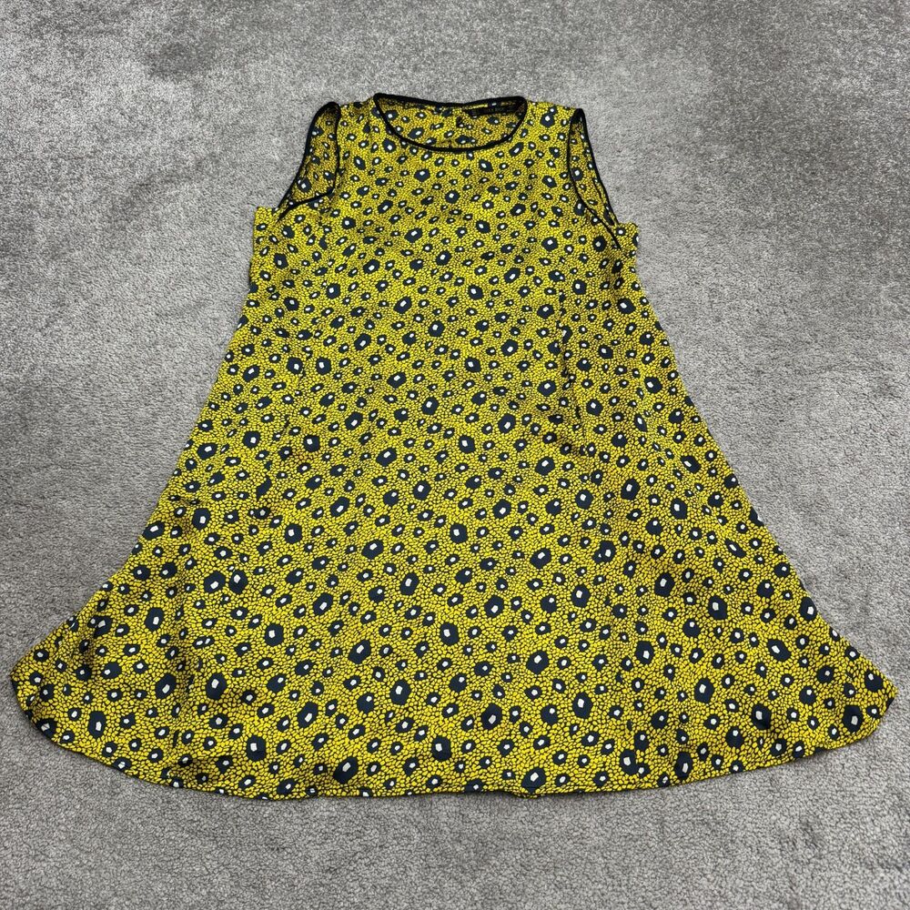 Zara Basic Animal Print Sleeveless Shift Dress Womens Large Yellow Pocket Casual
